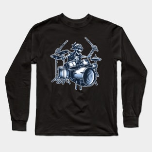 Drummer Skeleton Playing Drums Long Sleeve T-Shirt